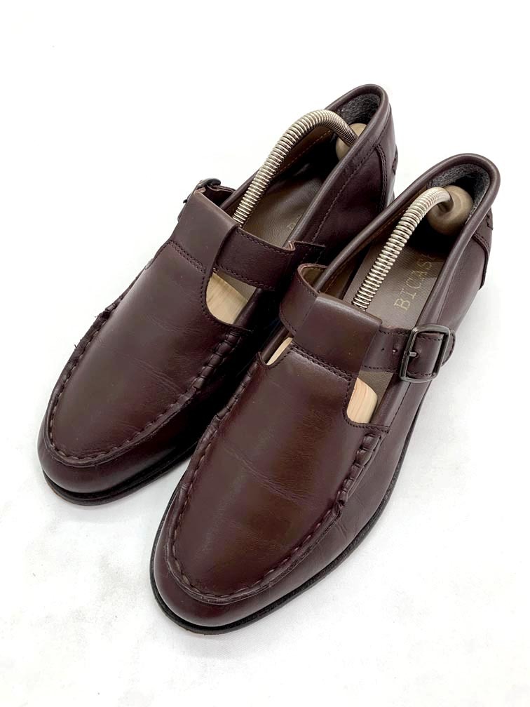 BICASH ビカーシ 定価14850円 Tーストラップローファー シューズ size40/茶 ■■拍卖