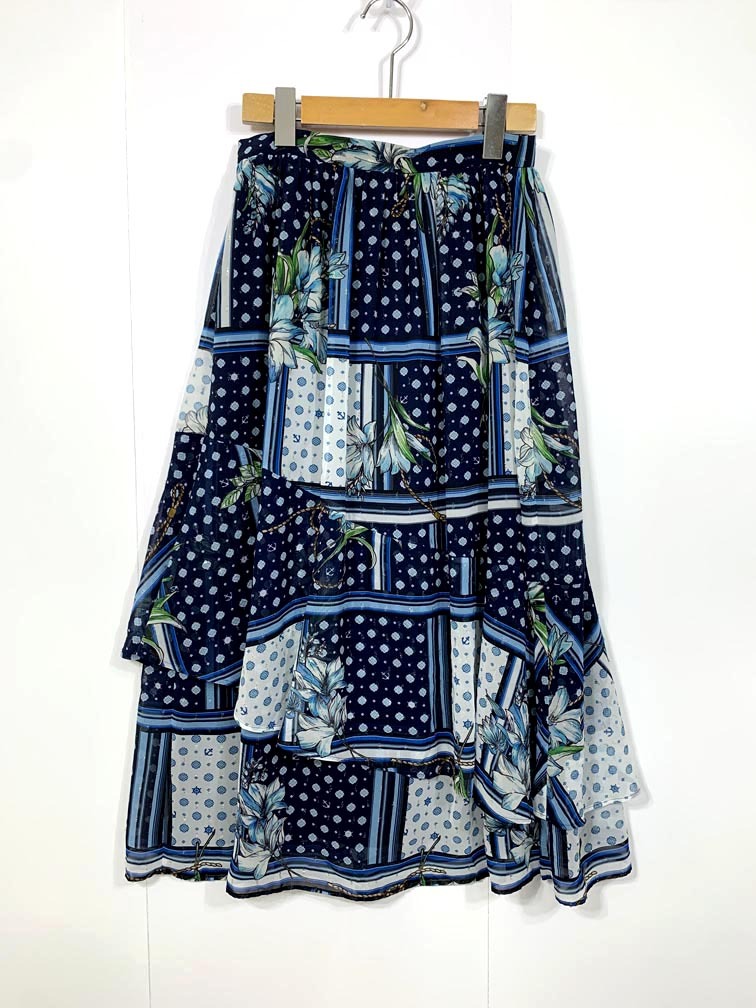 ゆうパケットOK Viaggio Blu ビアッジョブルー 2611-91055 マリンフラワープリント スカート size0/紺 ■◆拍卖