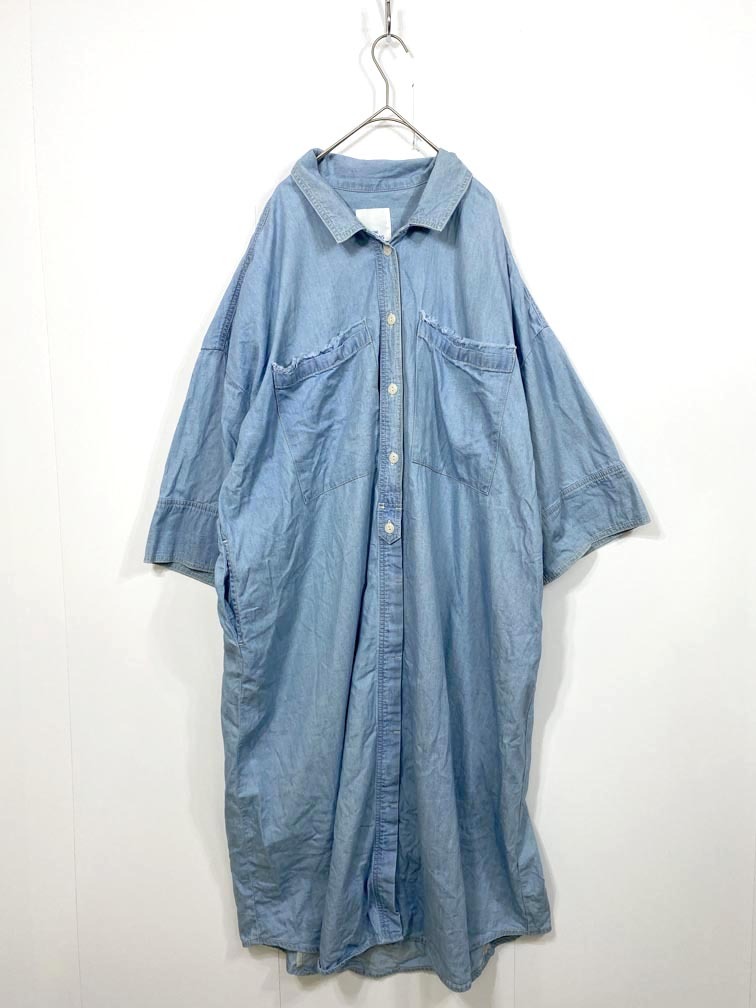 ゆうパケットOK GENE HEAVENS ジーンヘブンズ 600-5140039 定価19910円 ワークシャツ ワンピース sizeF/水色■■◎拍卖