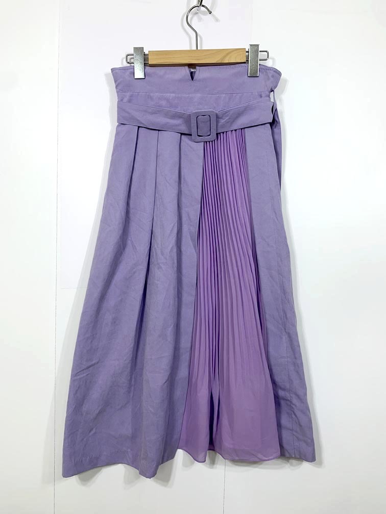 ゆうパケットOK MERCURYDUO マーキュリーデュオ 001850801901-02 定価12000円 プリーツ 切替 ラップ風 スカート sizeF/紫 ■■拍卖