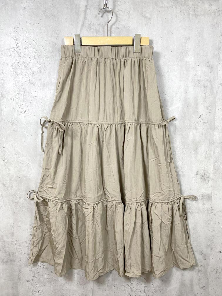 ゆうパケットOK 新品 Bab バブ 6412132 定価5900円 リボン ティアード スカート sizeF/グレージュ ■■拍卖