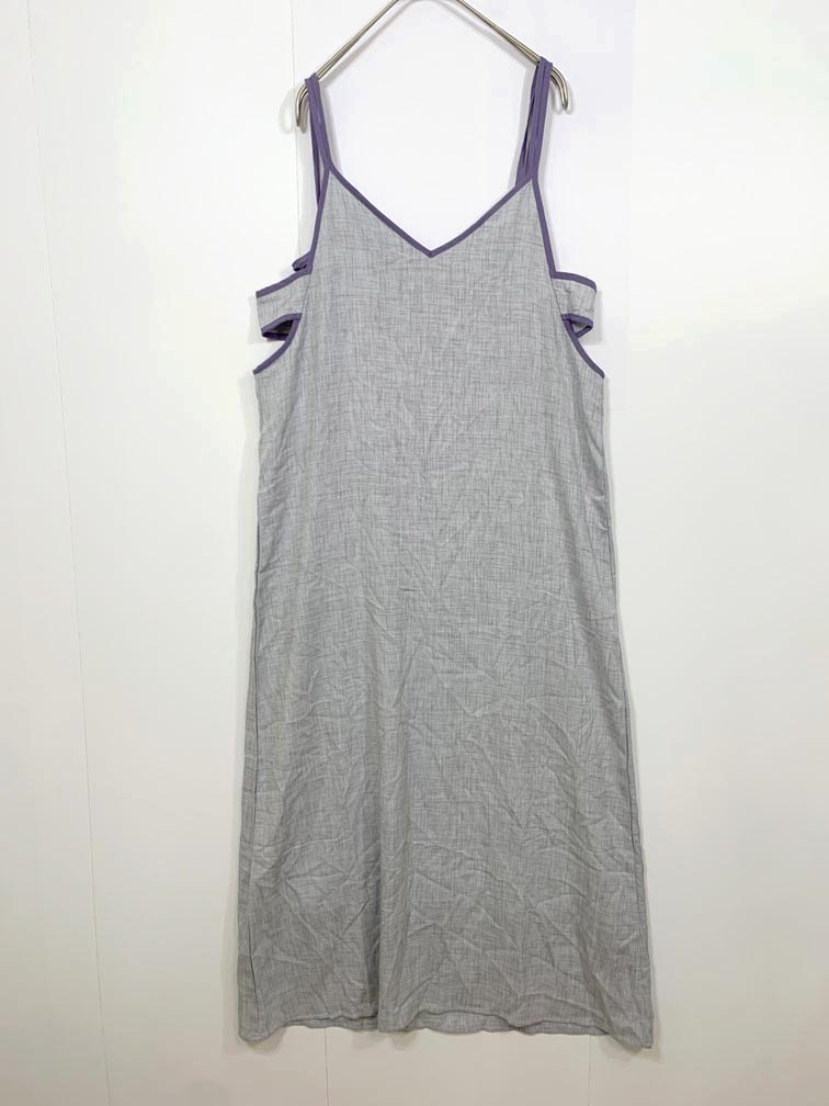 ゆうパケットOK 美品 Bab バブ 822600 定価5900円 配色パイピング リボン キャミソール ワンピース sizeM/グレー ■■拍卖