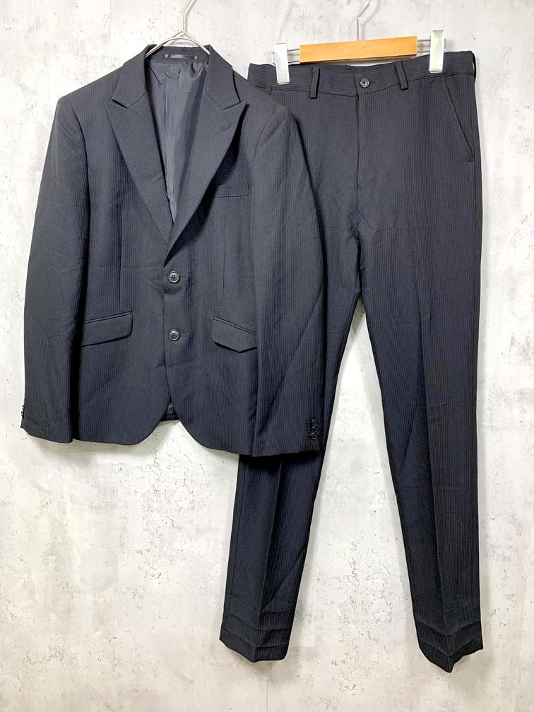 ゆうパケットOK 美品 OLIVER HOUSE オリバーハウス ストライプ セットアップ ジャケット パンツ スーツ size170A/黒 ■■◎拍卖