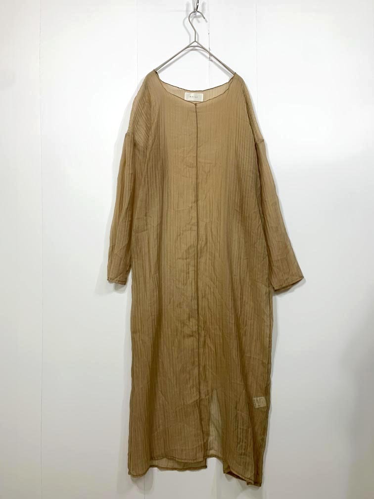 ゆうパケットOK Amiur エミレ 0420040405 定価6490円 sheer layered ops ワンピース sizeF/茶 ■■拍卖