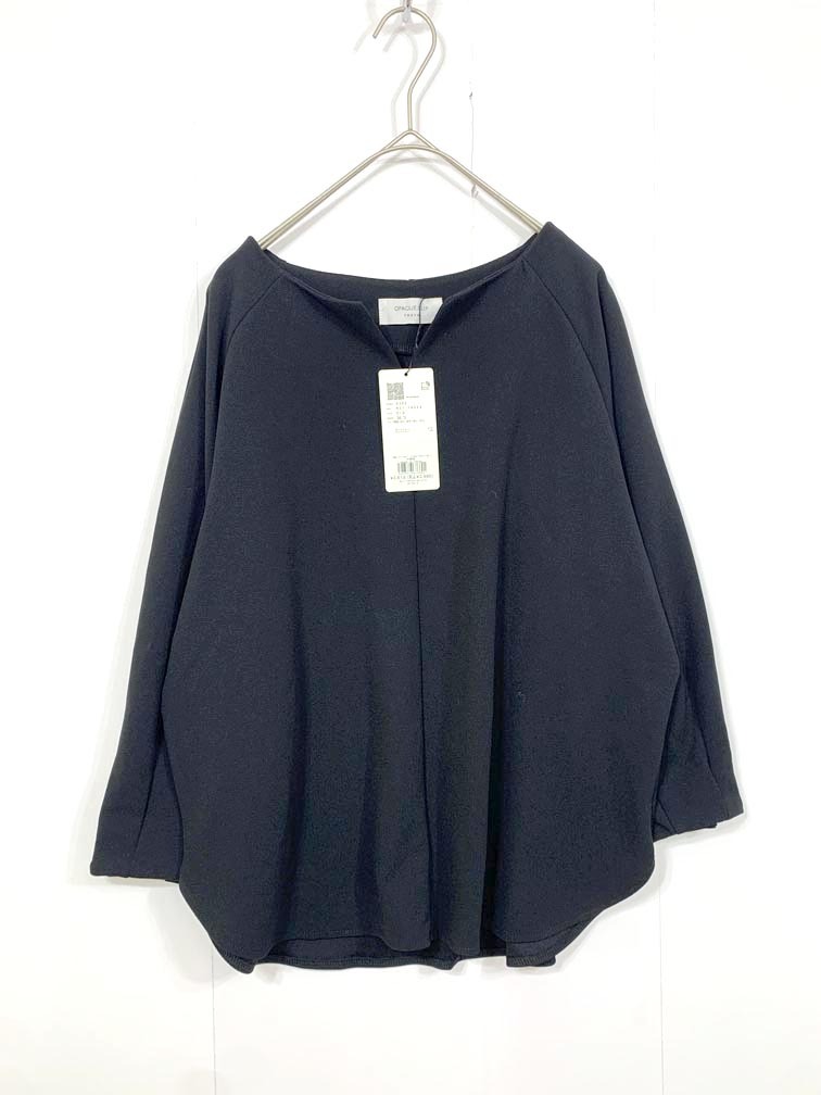 ゆうパケットOK 新品 OPAQUE.CLIP オペークドットクリップ 吸水速乾 UV 袖口金ボタン キーネック トップス ブラウス size36/S/黒 ■■拍卖