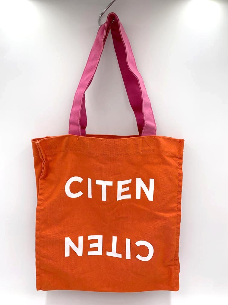 ゆうパケットOK CITEN シテン キャンバス ロゴ ステートメント プリント トート バッグ ピンク×オレンジ ■■拍卖
