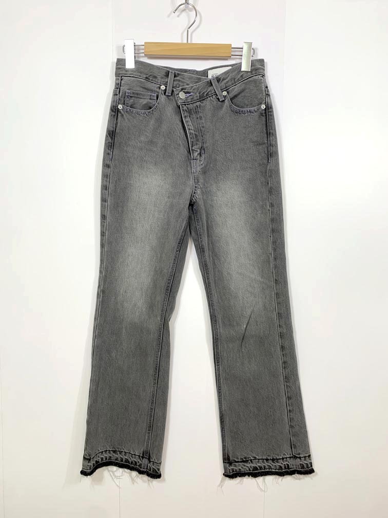 ゆうパケットOK lautreamont BLEUBLANC ロートレアモンブルーブラン 定価11000円 フロントアシメデザインデニム パンツ size36/グレー ■■拍卖