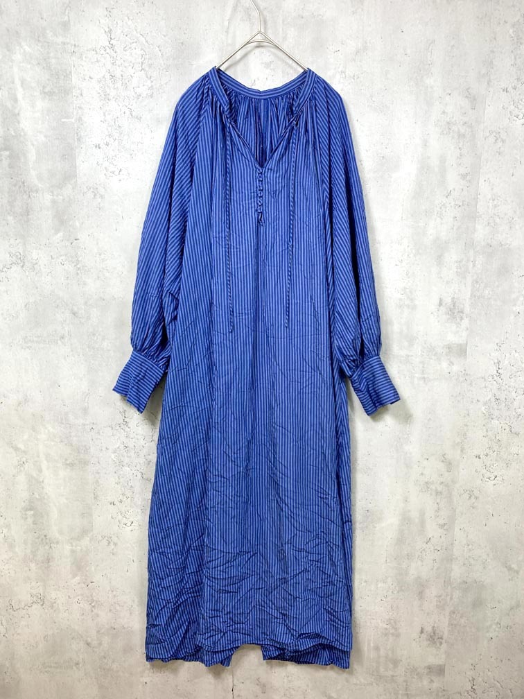 ゆうパケットOK B.C STOCK Simplicite シンプリシテェ 23-040-700-8120-1-0 フロントボタンストライプ ワンピース 青 ■■拍卖
