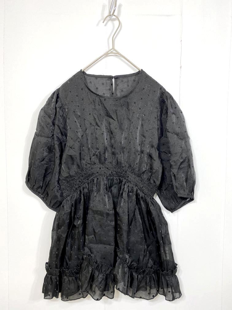 ゆうパケットOK &.NOSTALGIA アンドドットノスタルジア 1-187322 フロッキードットヘムフリル チュニック ワンピース sizeM/黒 ■■拍卖