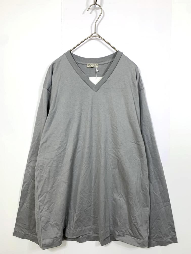 ゆうパケットOK 新品 BEAUTY&YOUTH UNITED ARROWS ビューティーアンドユース コットン 長袖 Vネック カットソー sizeXL/グレー ■■拍卖