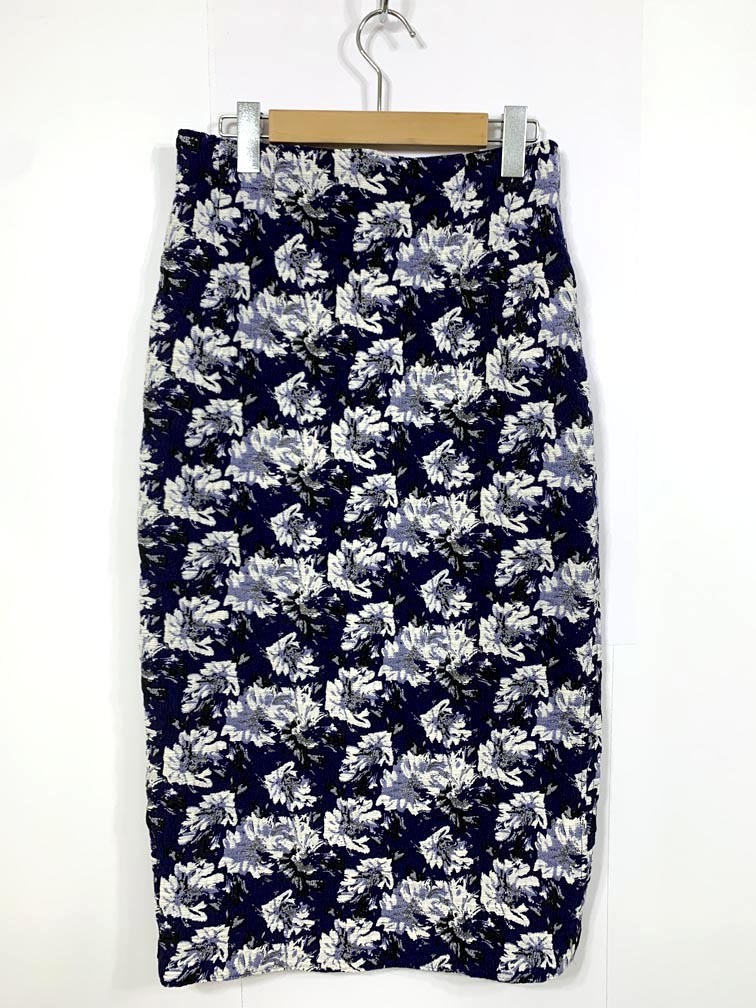 ゆうパケットOK 美品 NOMBRE IMPAIR ノンブルアンペール 01-1-05-211-0-1 フラワー ジャガード スリット ロング スカート sizeF/紺 ■■拍卖