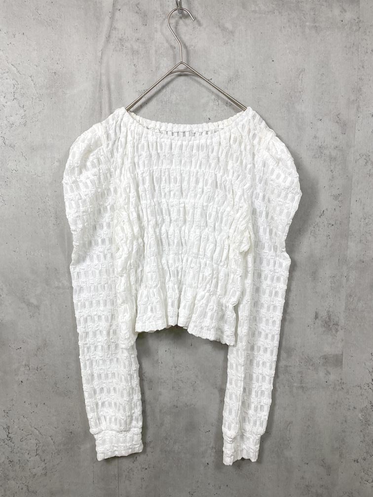 ゆうパケットOK MEISM Re:EDIT リエディ パフショルダーショート丈ギャザーカットソートップス ブラウス シャツ sizeM/白 ■◇拍卖