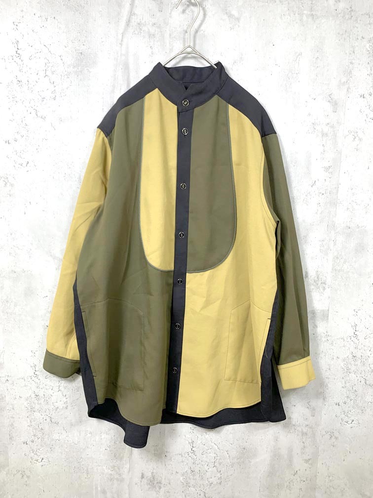 ゆうパケットOK 美品 NAPE_ ネイプ 配色 スタンドカラー シャツ size2/カーキ系 ■■◎拍卖