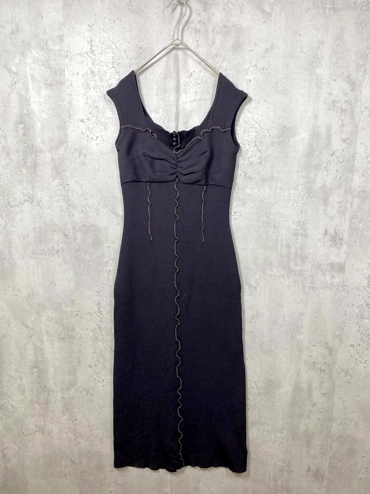 ゆうパケットOK 美品 MERCURYDUO マーキュリーデュオ 定価12100円 レイヤード風メロウニット ワンピース sizeF/黒 ■◆拍卖