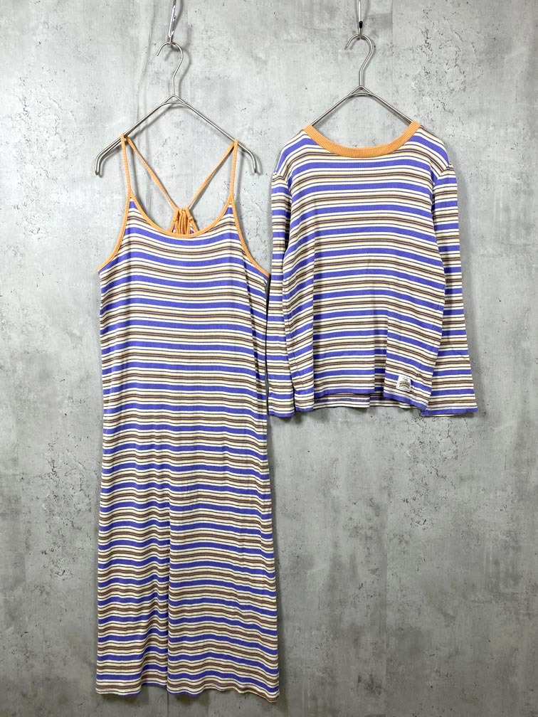 ゆうパケットOK HELLO.SANFRANCISCO ハローサンフランシスコ ロンTEE付きボーダーキャミ ワンピース sizeONE/オレンジ ■■拍卖