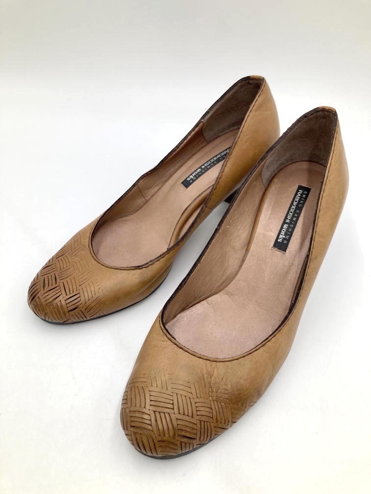 RABOKIGOSHI works ラボキゴシワークス 11542 ラウンドトゥ レザー パンプス size24/キャメル ■■拍卖
