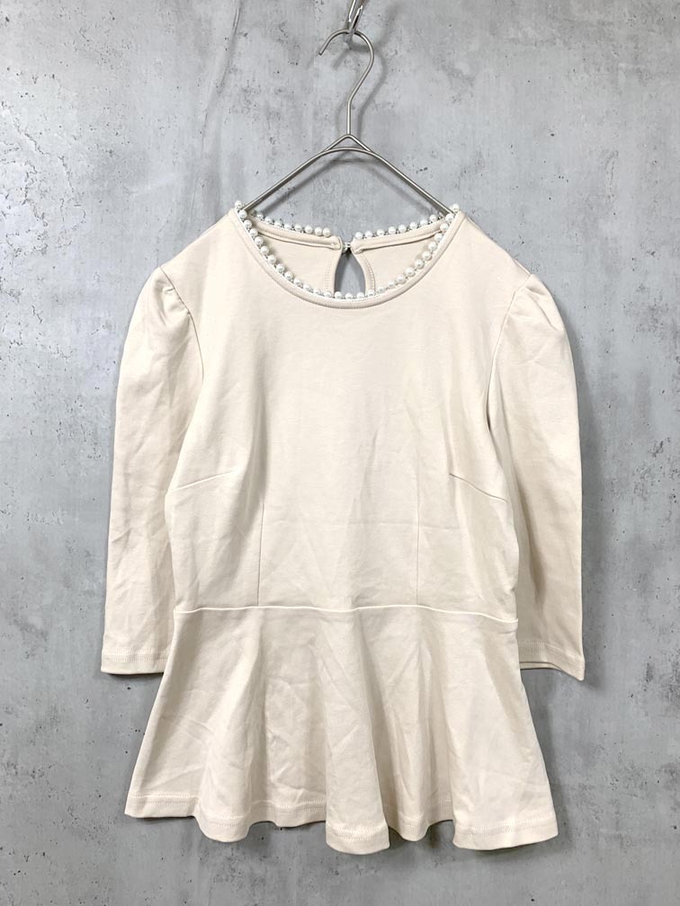 ゆうパケットOK 美品 SAISON DE PAPILLON セゾンドパピヨン ペプラムデザインパール衿 カットソー ベージュ ■■拍卖