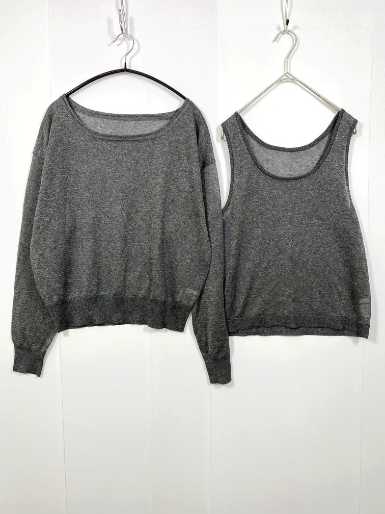 ゆうパケットOK Discoat ディスコート DCZ10A2105A0014 シアーレイヤードニットセット カットソー sizeF/黒 ■■拍卖