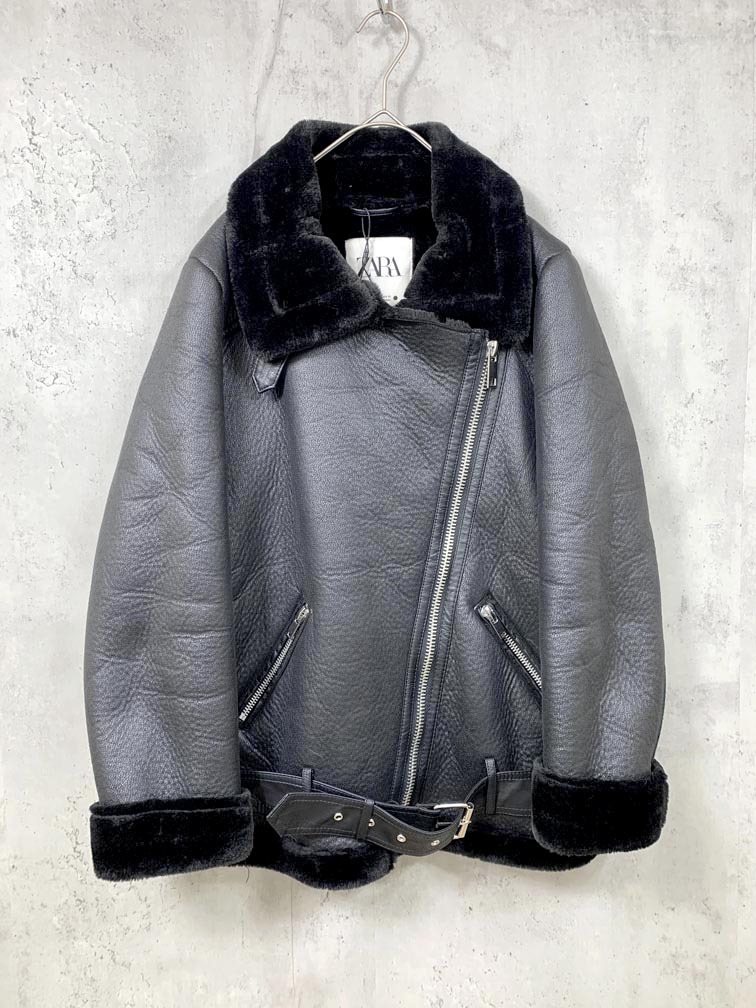 ZARA ザラ 2969/052/800 ムートン ライダース ジャケット sizeXS/黒 ◆■◎拍卖