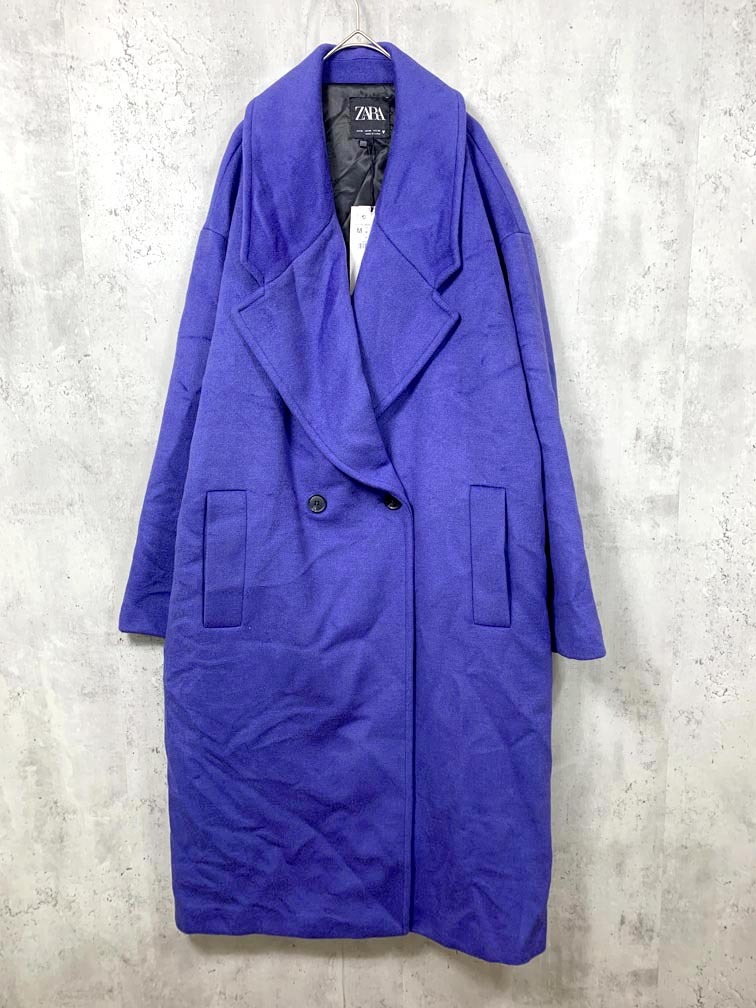 新品 ZARA ザラ 1255/980/413 定価17990円 ロング チェスター コート sizeM/青 ◆■◎拍卖