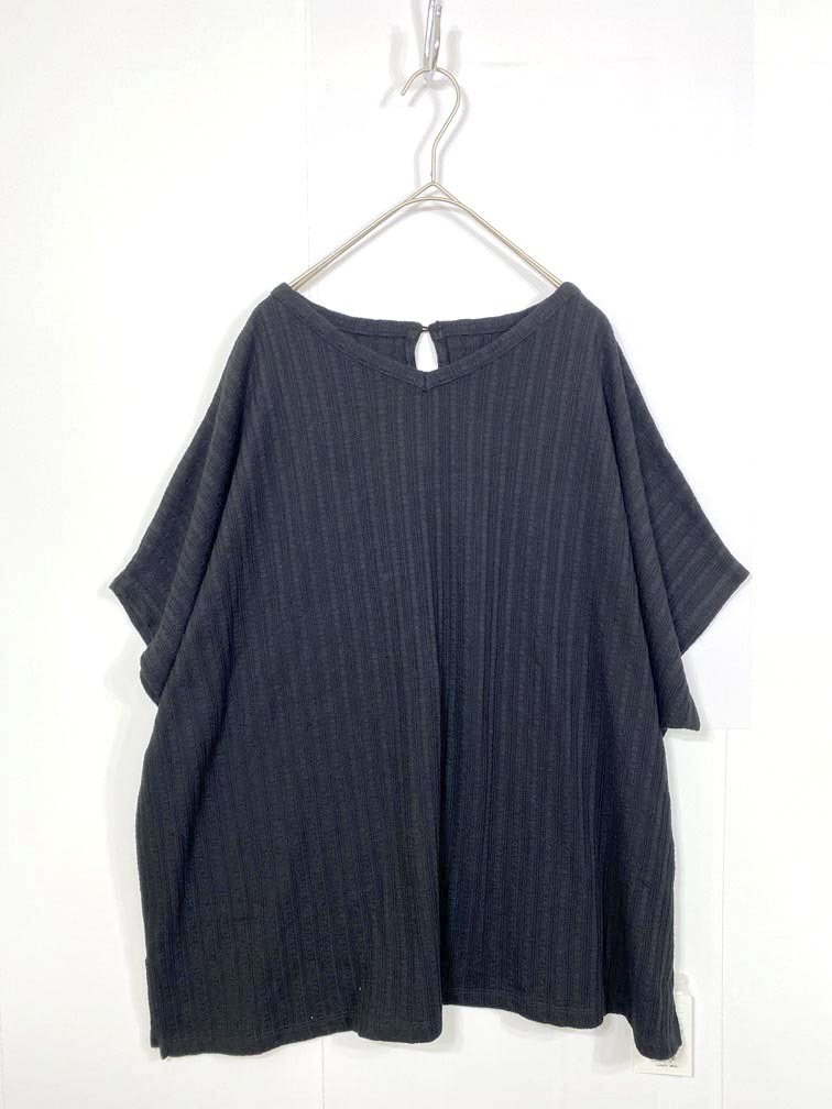 ゆうパケットOK 新品 antiqua アンティカ YP-00076 定価3960円 Vネック リブ 半袖 カットソー sizeF/黒 ■■拍卖