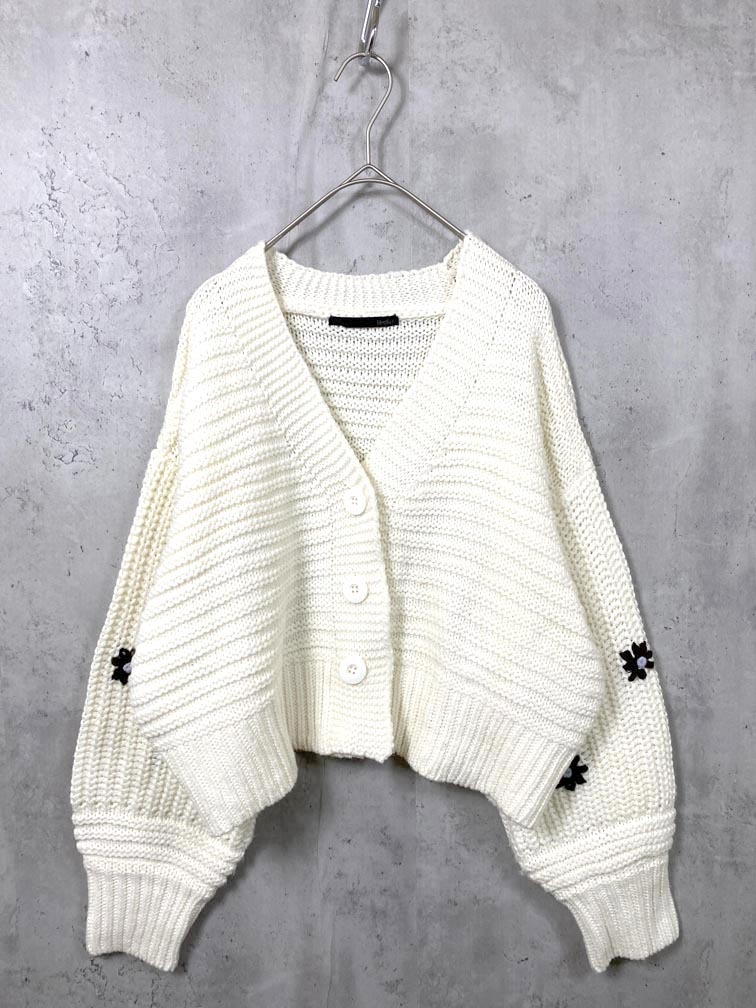 Heather ヘザー HE061288TO 花刺繍 ザックリショート カーディガン sizeF/オフホワイト ■■拍卖