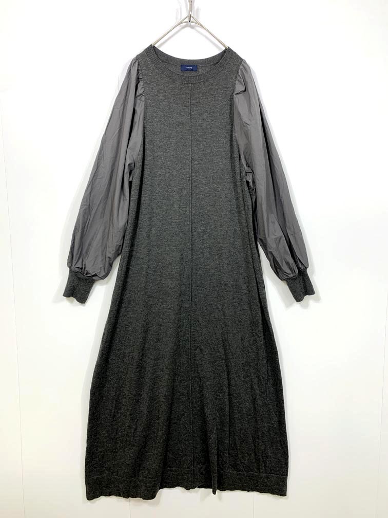 ゆうパケットOK SHIPS シップス 314-55-0570 定価14300円 布帛コンビニット ワンピース sizeM/グレー ■■拍卖