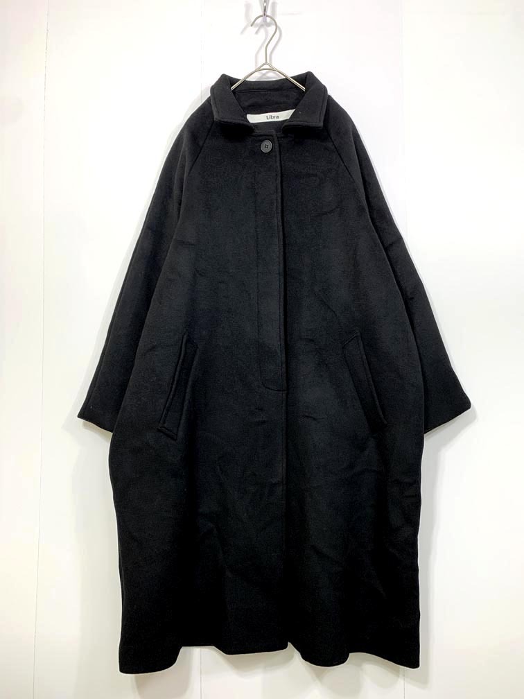 Libra Cue リブラキュー LBTIG1020008 定価11550円 ウールブレンドステンカラー コート sizeF/黒 ◆■拍卖