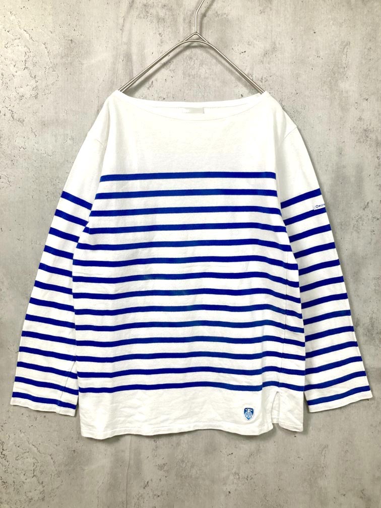 ゆうパケットOK ORCIVAL オーシバル ドロップショルダー ラッセルワイド ボーダー プルオーバー 青×白 ■■拍卖