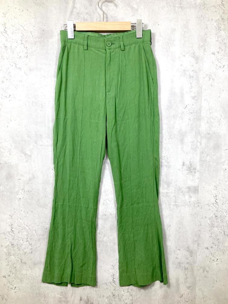 ゆうパケットOK JEANASIS ジーナシス JS050563MC ジャガード バックスリット フレア パンツ sizeS/緑 ■■拍卖