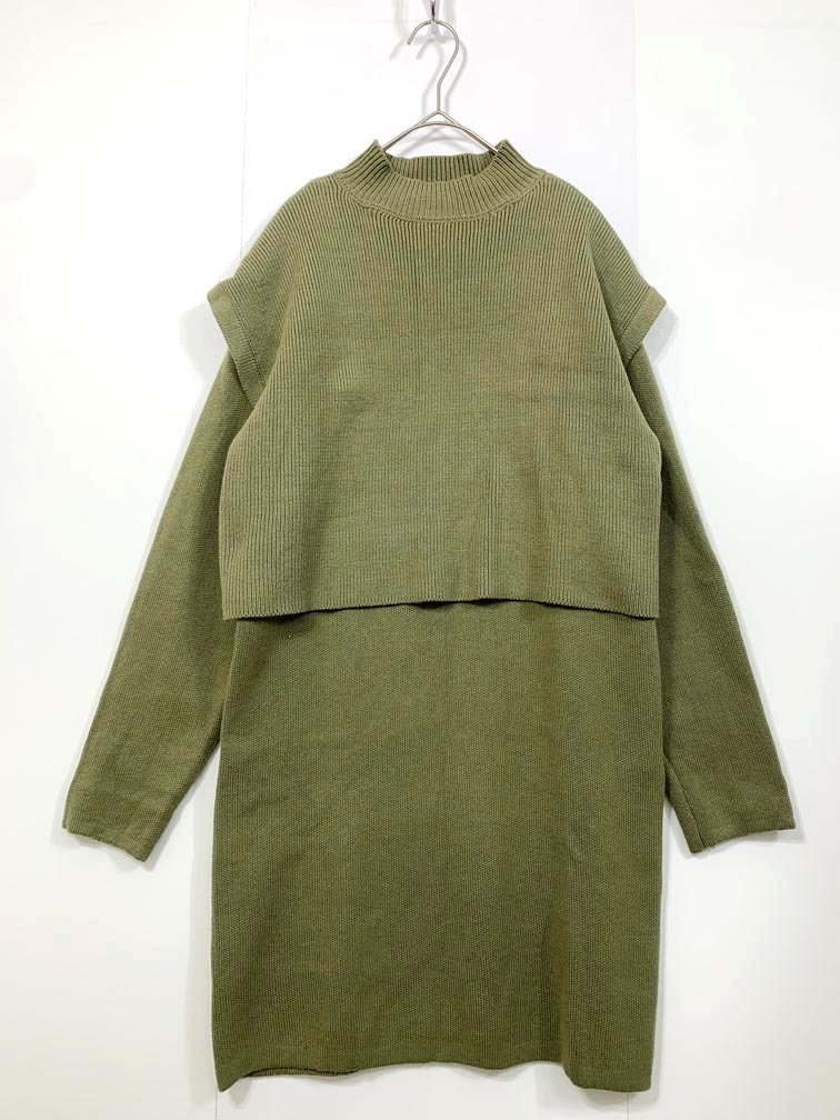 MOUSSY マウジー LAYERED MINI レイヤードミニ ニット ワンピース sizeF/緑 ◇■拍卖