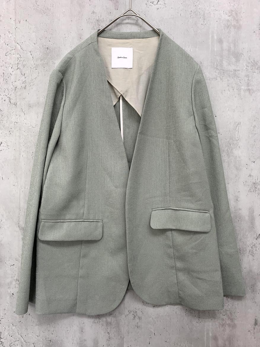 ゆうパケットOK Spick & Span スピック&スパン リネンライク カラーレス ノーカラー ジャケット size38/緑系 ◇■◎ ☆ fia1 レディース拍卖
