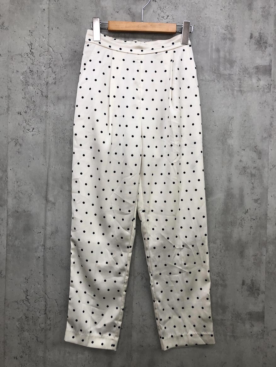 ゆうパケットOK ELFRANK エルフランク サテンドット プリント センタープレス テーパード パンツ sizeF/オフホワイト ◇■拍卖