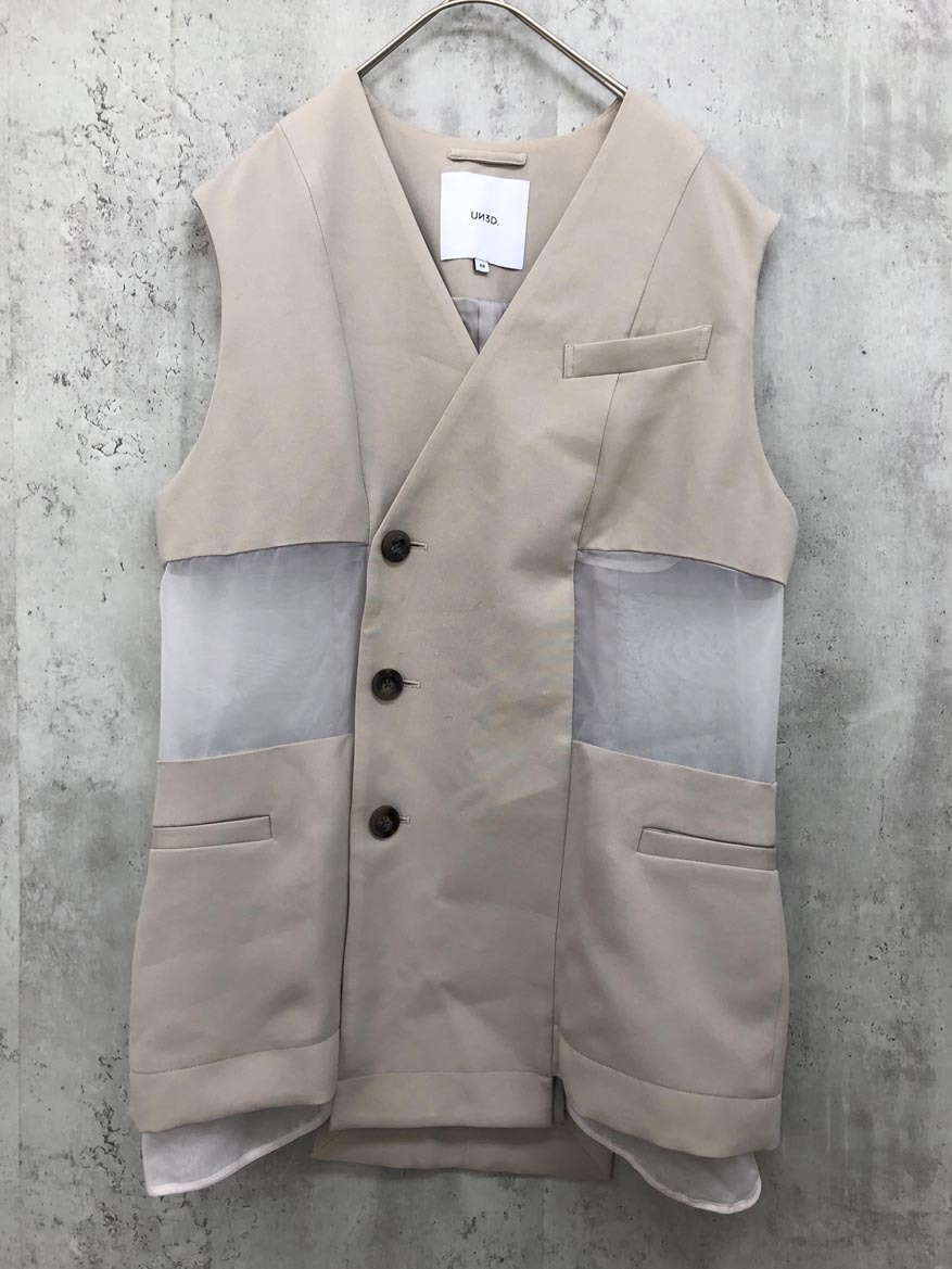 ゆうパケットOK UN3D. アンスリード シアー レイヤード ベスト size38/ベージュ ■■◎ ☆ fia8 レディース拍卖