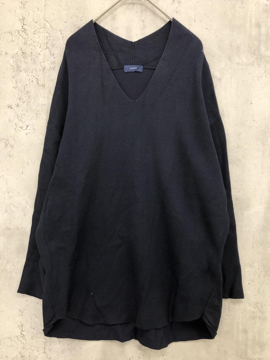 SHIPS シップス Vネック ロングスリーブ ニット セーター sizeONE/紺 ◇■ ☆ fib1 レディース拍卖
