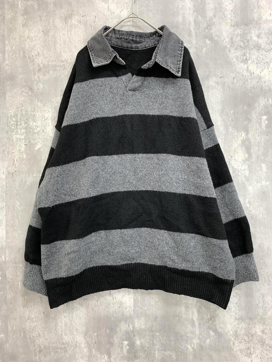 bita. ビタドット デニムドッキング ボーダー オーバー ニット セーター sizeF/ブラック×グレー ◇■ ☆ fib2 レディース拍卖