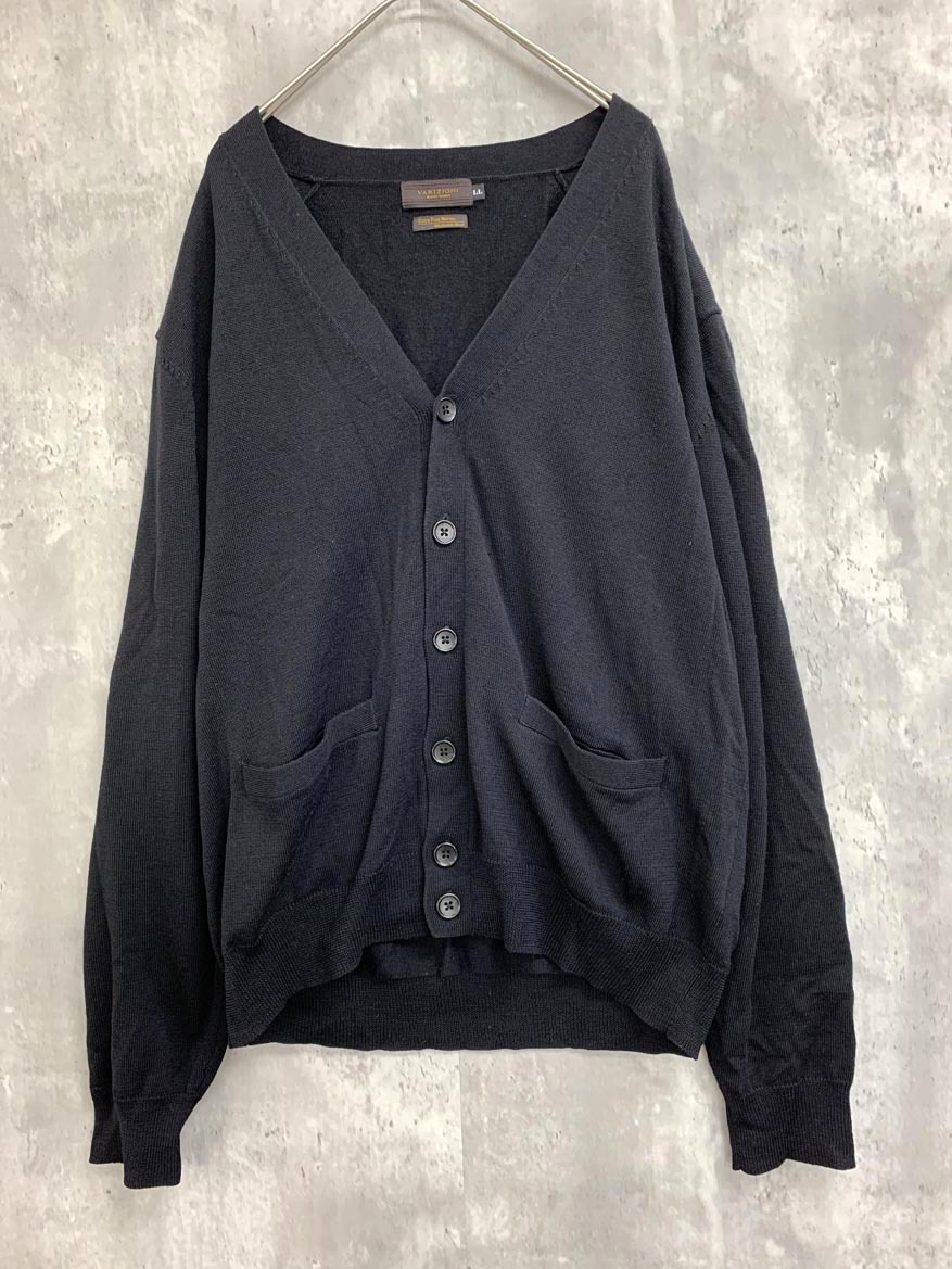 VARIZIONI バリジオーニ エクストラファインメリノ 毛100% Vネック カーディガン sizeXL/黒 ◇■ ☆ fib2 メンズ拍卖