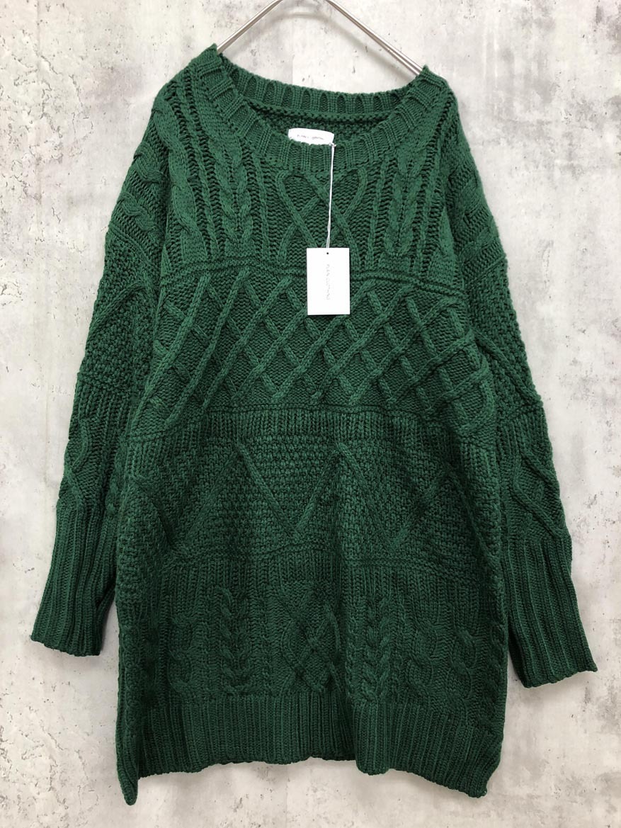 新品 PLAIN CLOTHING プレーンクロージング 2GA-KN165 チュニック ニット セーター sizeF/緑 ◆■ ☆ fib2 レディース拍卖