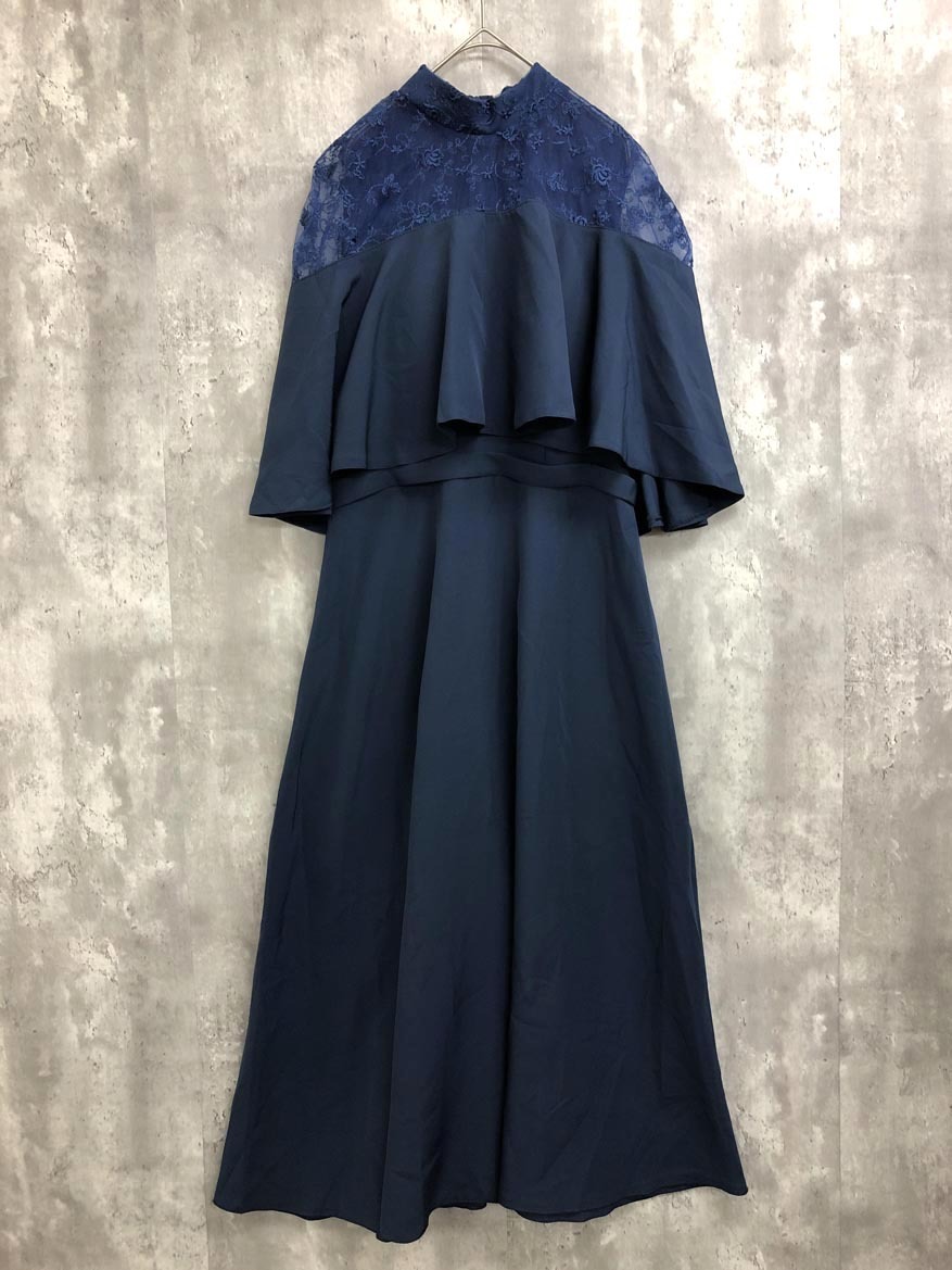 新品 EightSTAR Dress エイスター ドレス dr1811 フリル Aライン 体型カバー 結婚式二次会 ドレス ワンピース 紺 ■■ ☆ fib2 レディース拍卖