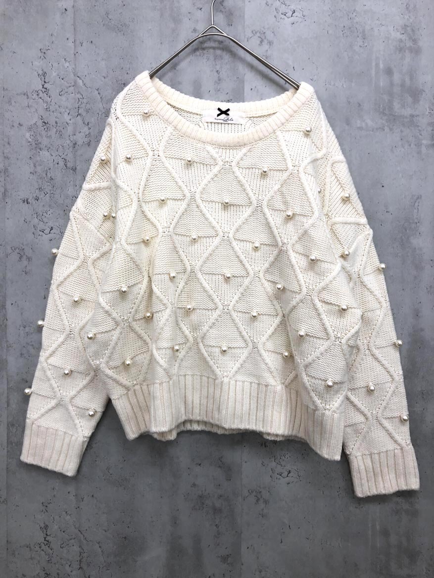 美品 Supreme.La.La. シュープリームララ パール付き ケーブル ニット セーター sizeM/白 ◆■ ☆ fib2 レディース拍卖