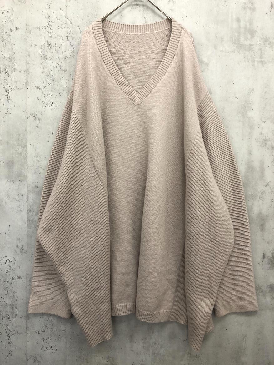 antiqua アンティカ ps-00311 ビッグシルエット Vネック ニット セーター sizeF/ベージュ ◆■ ☆ fib7 レディース拍卖