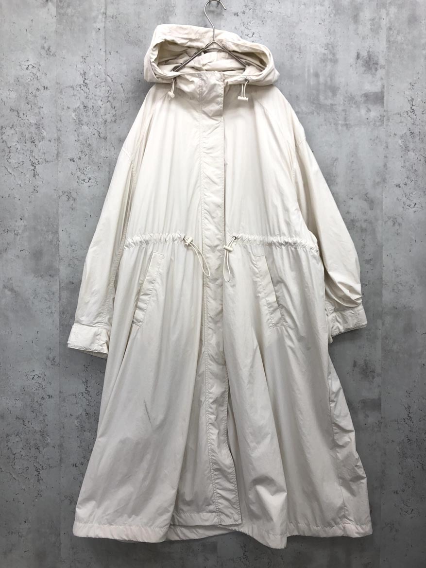 earth music&ecology アースミュージック&エコロジー ナイロン オーバーサイズ ドロスト フード付 ロング コート sizeF/アイボリー ◇■拍卖