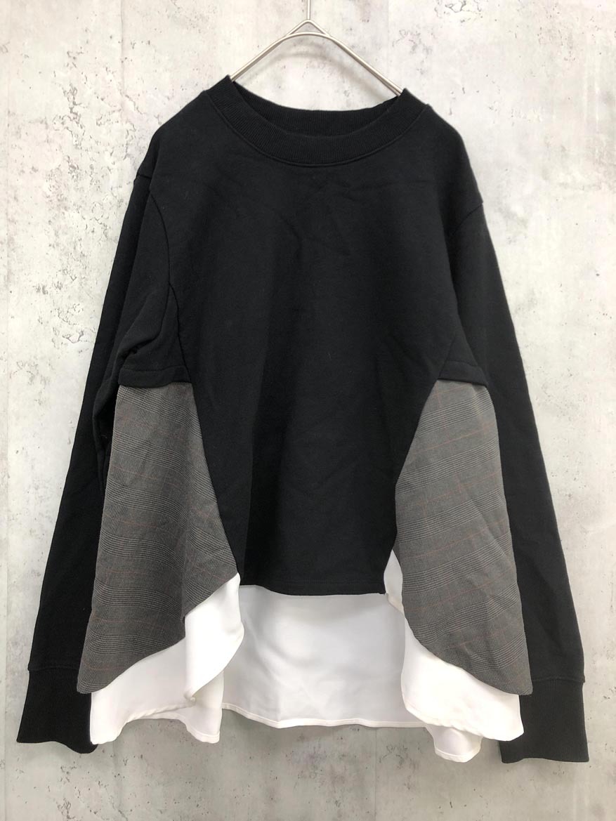 ゆうパケットOK FOR THE PEOPLE TOKYO 切替 デザイン グレンチェック プルオーバー スウェット 黒 ◇■ ☆ fib8 子供服拍卖