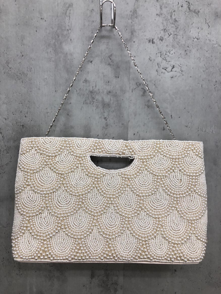 Three Four Time スリーフォータイム パールビーズ パーティ クラッチ バッグ 白 ■■ ☆ fib9 レディース拍卖