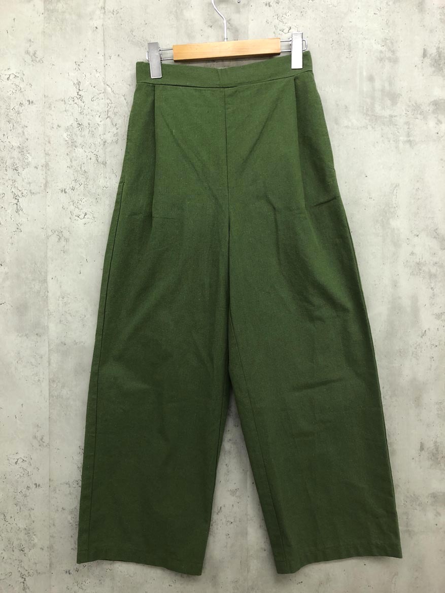 ゆうパケットOK antiqua アンティカ AYA-00038 リネン混 ワイド リラックス ストレート パンツ sizeM/緑 ■■ ☆ fic5 レディース拍卖