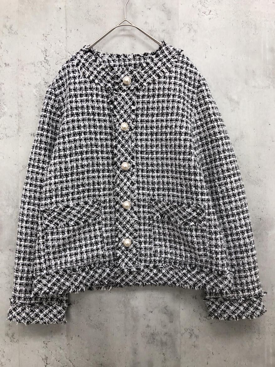美品 Rope Picnic ロペピクニック GDV52110 ツイード ノーカラー ジャケット size38/黒×白 ◇■ ☆ fic5 レディース拍卖