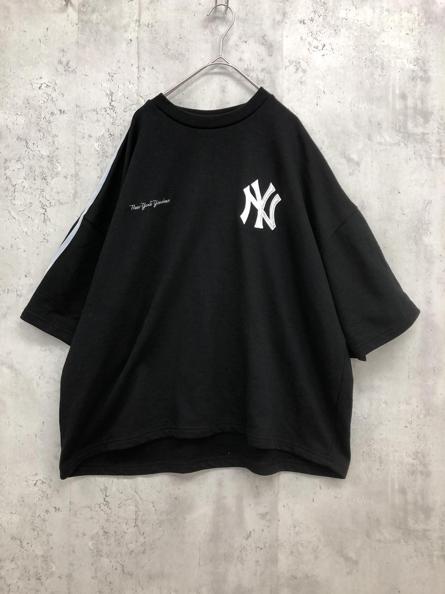 Genuine Merchandise ジェニュインマーチャンダイズ 裏毛 MLB NY ニューヨークヤンキース 半袖 スウェット sizeL/黒 ■■ ☆ fid0 メンズ拍卖