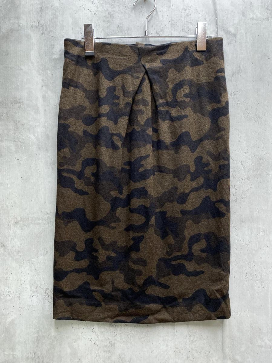 ゆうパケットOK Mila Owen ミラ オーウェン ウール100% タイト ひざ丈 カモフラタックスカート size0/茶 ◇■拍卖