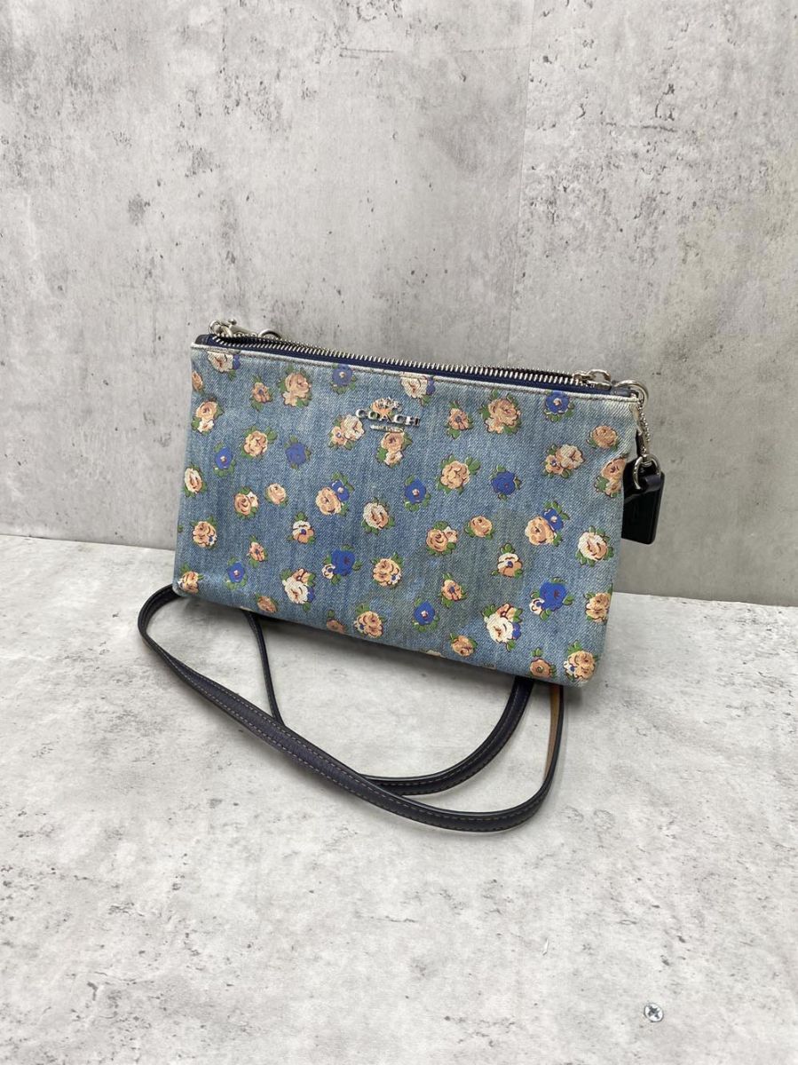 COACH コーチ デニム 花柄 ショルダー ポーチ バッグ インディゴ ■■拍卖