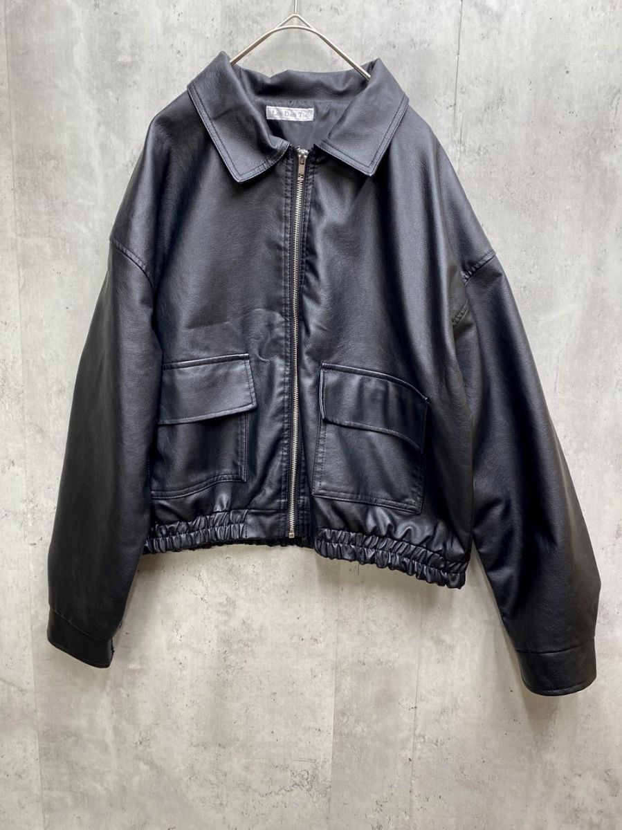 美品 Lax Dan Tia ラックスダンティア フェイクレザー 軽量 ブルゾン ジャケット sizeM/黒 ◆■拍卖